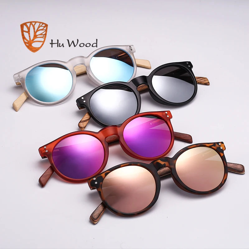 Óculos de Sol Wood Espelhado Redondo Polarizado UV400 Unissex