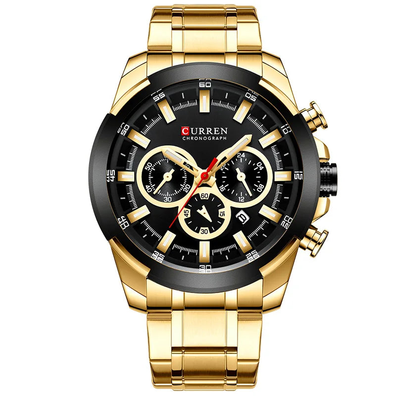 Relógio Másculino Curren Quartz Cronógrafo Dourado Hardlex